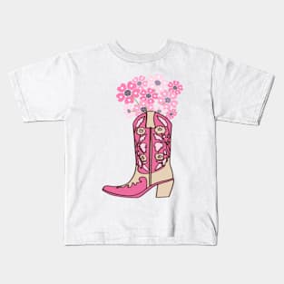 Pink Cowboy Boots with Pink Flowers Kids T-Shirt